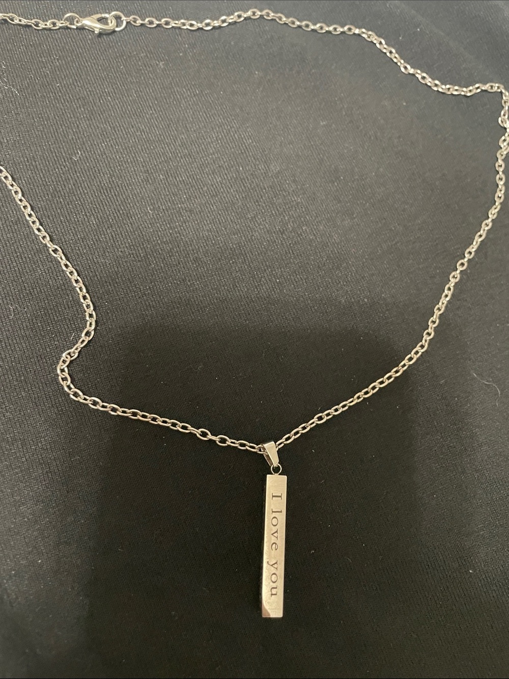 Silver tone 'I Love You' Bar Pendant Necklace - Silver